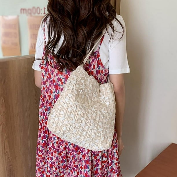 Flower Straw Bag Beach Tote Bag for Summer Vacation Flower Straw Bag Beach Tote Bag for Summer Vacation